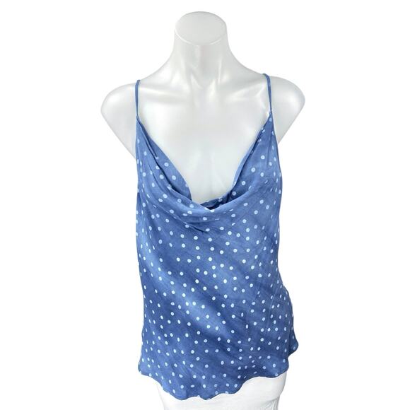 Style Rack Women's Blue Polka Dot Sleeveless Cowl Neck Cami Camisole Tank Top L - Picture 1 of 4